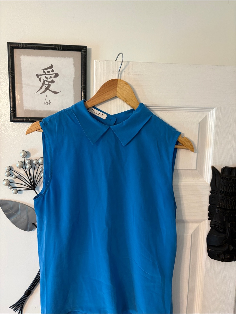 Equipment Bright Blue Sleeveless Collared Shell